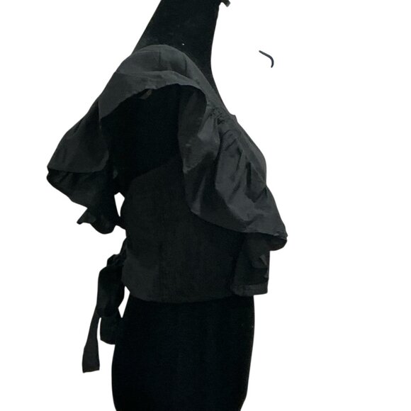 HT 360 Collective Elegant Black Ruffled Open Tie-Back Crop Top 100% Cotton, 2XL - Picture 10 of 11